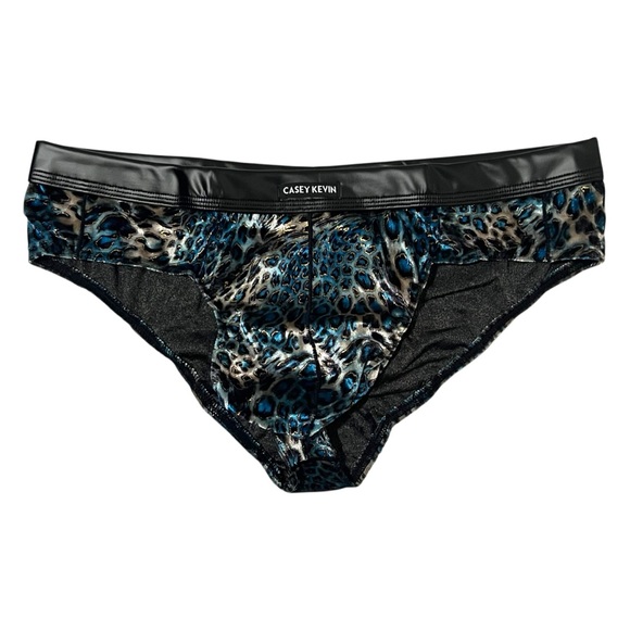 Casey Kevin Leopard Print Velour Briefs Blue Size XL‎ (32-34) NWT - Picture 1 of 8